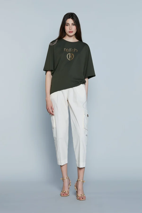 SALVADOR Pantalones de cintura alta con elástico y bolsillos capri. - Imagen 3