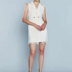 BRONZATA Vestido Corto Tubo Escote Doble en V con Flecos (Tallas Italianas)