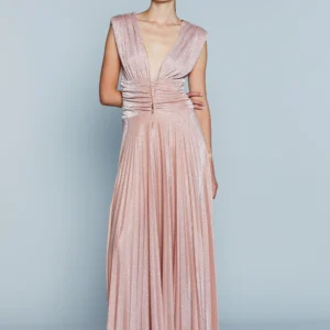 Vestido Largo CORALIUM con Doble Escote en V y Aberturas, Más Fruncido y Collar de Lurex (Tallas Italianas)