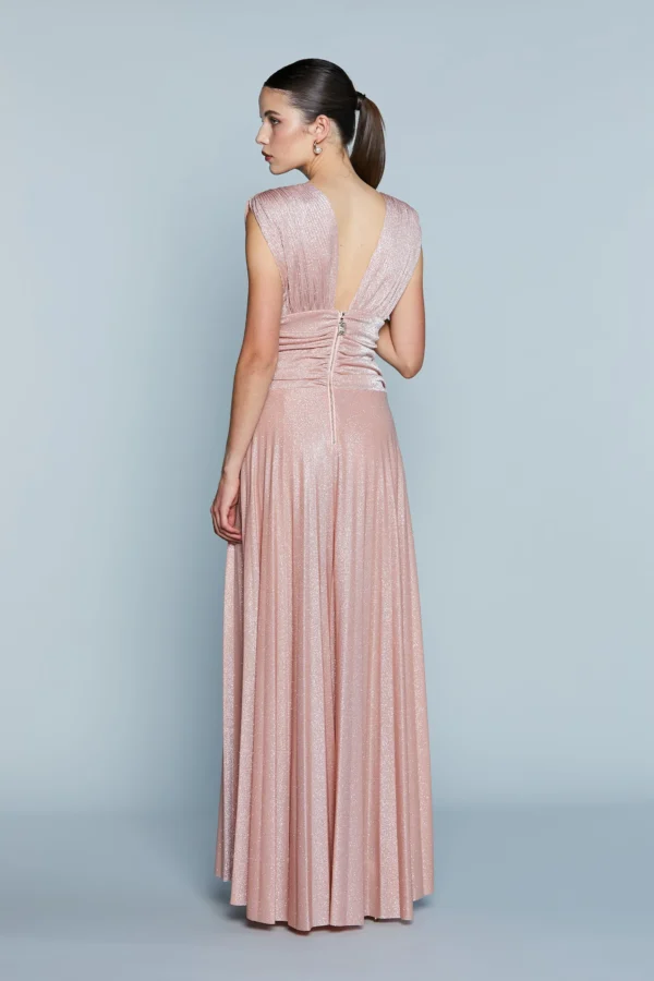 Vestido Largo CORALIUM con Doble Escote en V y Aberturas, Más Fruncido y Collar de Lurex (Tallas Italianas) - Imagen 3