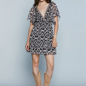 ALMEIDA_C Vestido Corto M/M Doble Escote en V Ancho con Borde de Cuentas F.Etnica plus Lur