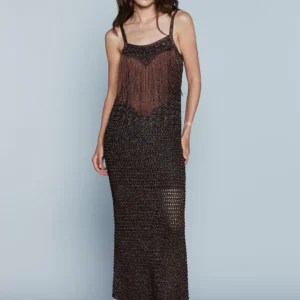 Vestido Largo AVILES S/M con Combinación más Flecos L.Crochet más Lurex