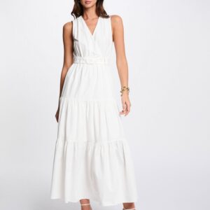Vestido largo recto blanco mujer