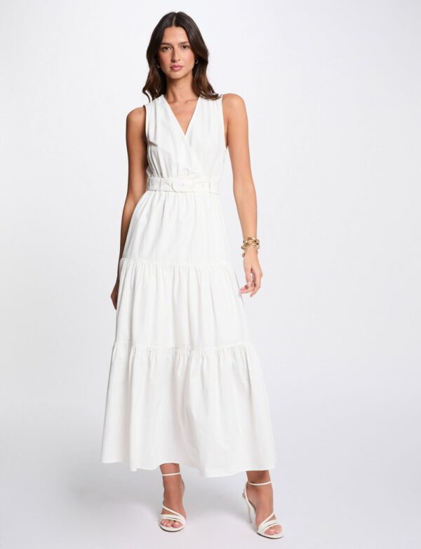 Vestido largo recto blanco mujer