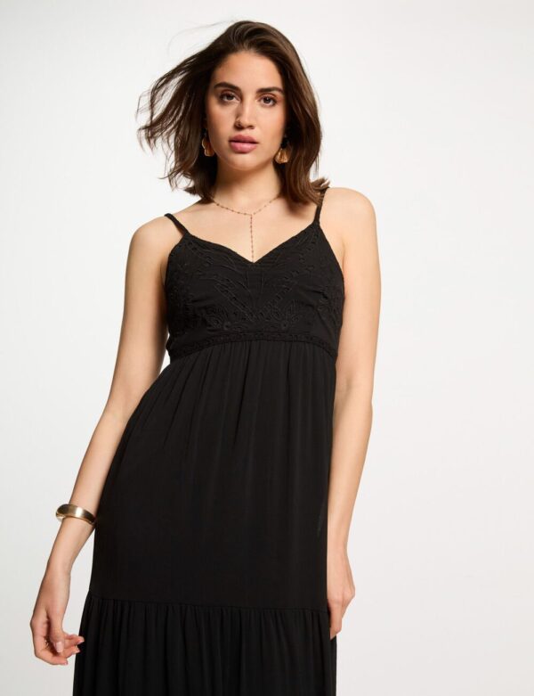 Vestido largo holgado bordado orange mujer color NEGRO