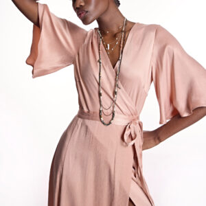 Vestido cruzado de bambula rosa