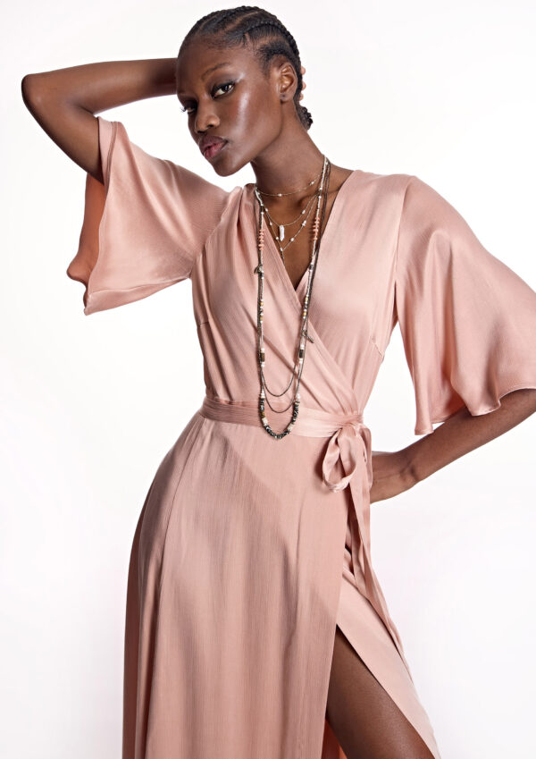 Vestido cruzado de bambula rosa