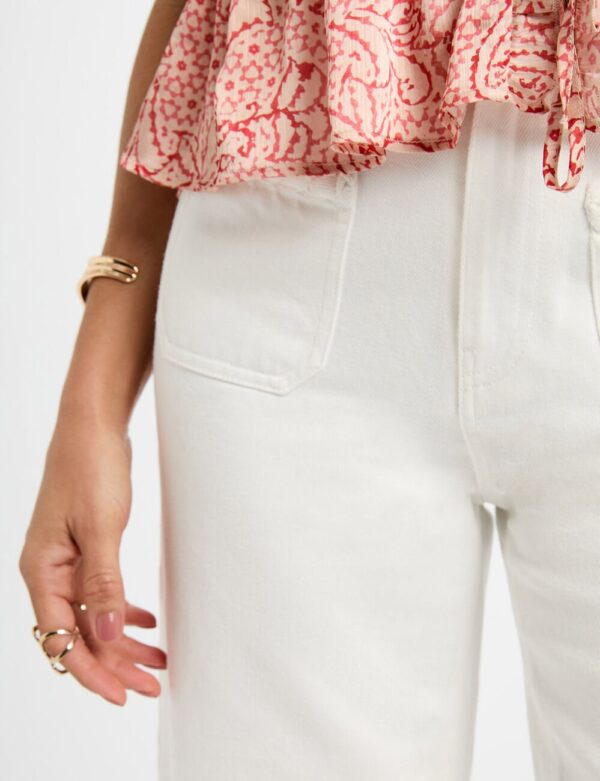 Vaquero flare talle alto blanco mujer - Imagen 3
