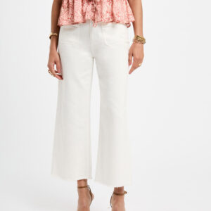 Vaquero flare talle alto blanco mujer