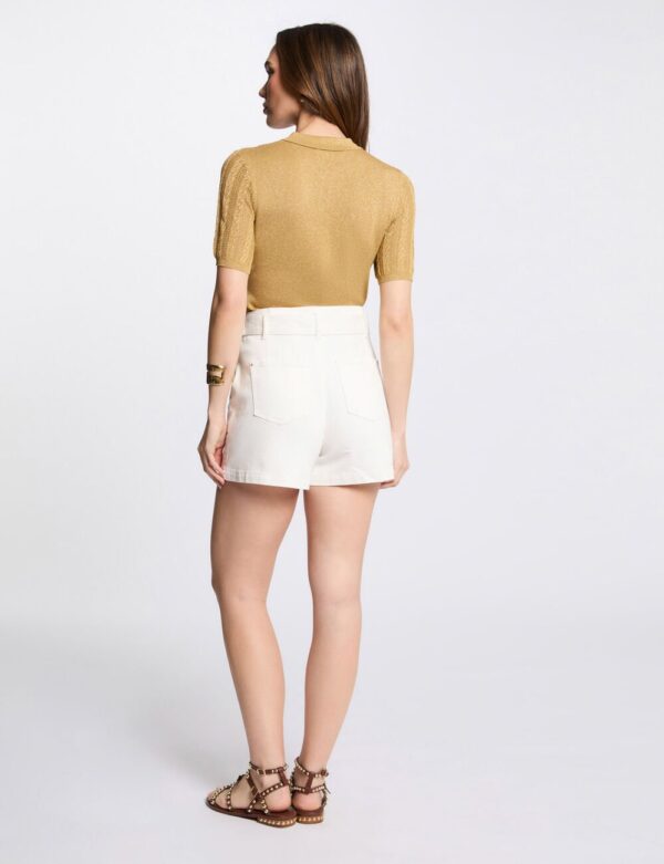 Jersey cuello tipo polo amarillo mostaza mujer - Imagen 3
