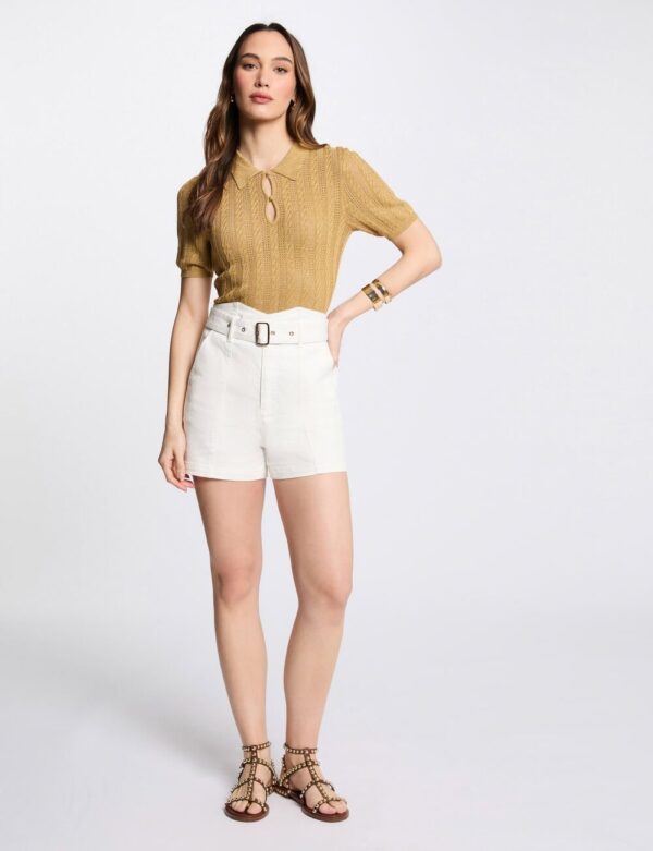 Jersey cuello tipo polo amarillo mostaza mujer - Imagen 2