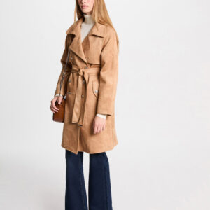 Gabardina larga de antelina marron clair mujer