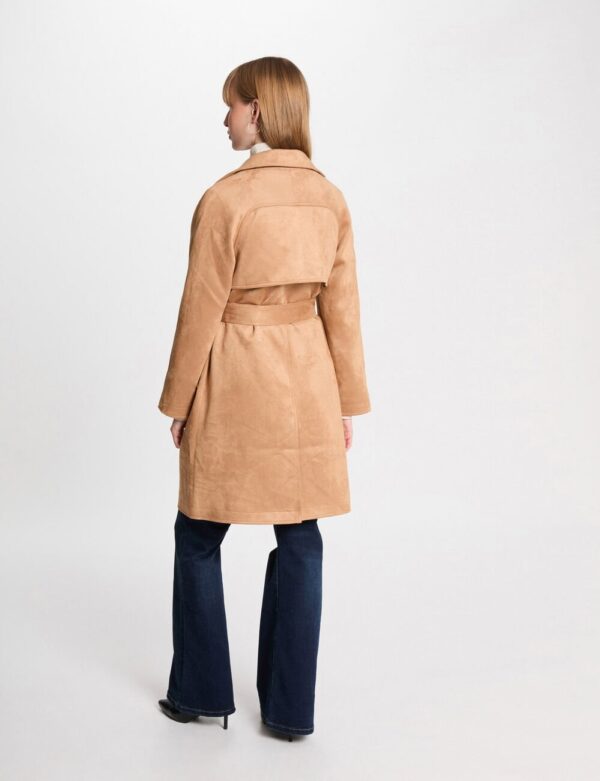 Gabardina larga de antelina marron clair mujer - Imagen 2