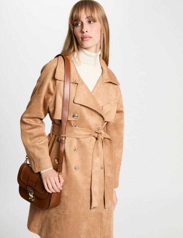 Gabardina larga de antelina marron clair mujer - Imagen 3