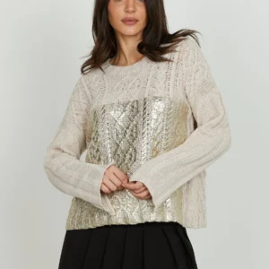Suéter oversize de manga larga PSYLLOS con confección trenzada y baño dorado GRIS CENIZA MEDIO