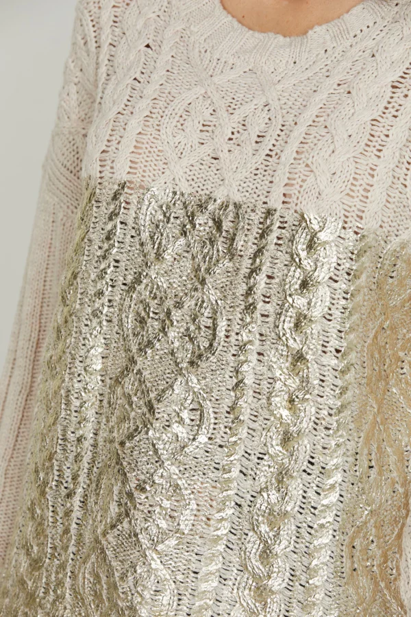 Suéter oversize de manga larga PSYLLOS con confección trenzada y baño dorado GRIS CENIZA MEDIO - Imagen 5