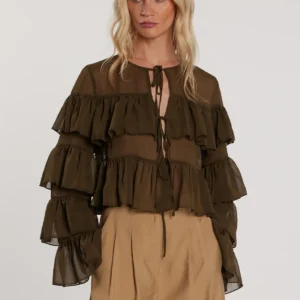 Blusa VYCTORIA de manga larga con volantes y encajes