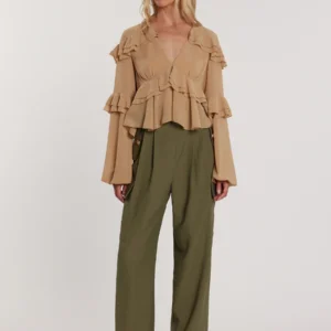 Pantalones de talle alto TECTION con solapas, bolsillos y cinturón
