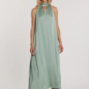 Vestido largo sin mangas FIOKKO con escote halter, escote en V y fajín